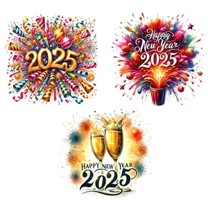 2025 Happy New Year static window stickers with champagne, fireworks, and balloons design