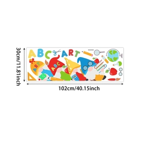 Détail à plat de stickers muraux nains avec lettres ABC et motifs scolaires