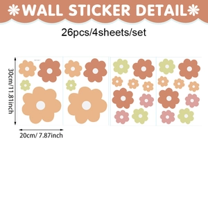 Lot de 26 stickers muraux marguerites bohèmes en 4 feuilles de 30x20cm chacune