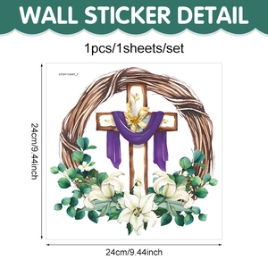 Easter PVC sticker featuring a cross with purple cloth and white lilies, 24x24cm size