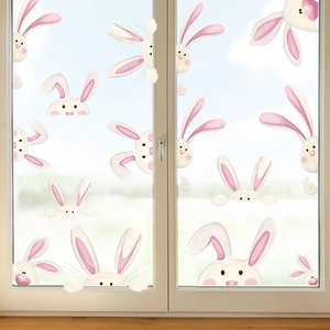 Oster-Fensteraufkleber aus PVC mit niedlichen Comic-Hasen, die durch das Glas schauen