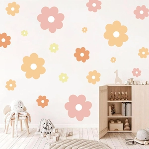 Stickers muraux marguerites pastel rose et jaune pour décoration de chambre d'enfant