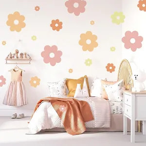 Stickers Muraux Fleur de Marguerite Boho PVC Autocollants Floraux Amovibles pour Chambre d'Enfant Décoration Murale