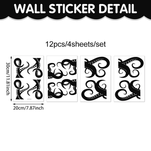 Octopus tentacles wall sticker set with 12 pieces black sea creature bathroom decals