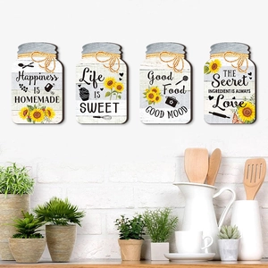 Set of four sunflower mason jar wooden signs for rustic kitchen and wall decor