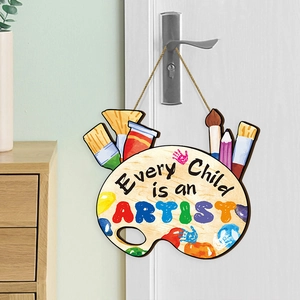 Décoration Murale en Bois Slogan Artiste Every Child Is An Artist Plaque à Suspendre pour Chambre d'Enfant et Salle de Classe