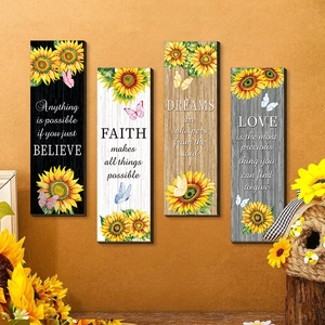 Set of 4 sunflower and butterfly rustic wood wall art for farmhouse kitchen decor