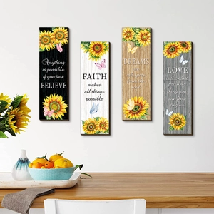 Sunflower Wooden Wall Decor Inspirational Quotes Butterfly Farmhouse Rustic Wood Plaques Kitchen Living Room Home Decoration