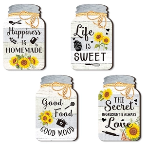 Set of 4 mason jar sunflower wooden wall plaques with rustic farmhouse kitchen quotes
