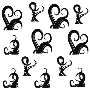 Set of 11 black octopus tentacle wall stickers for bathroom and home decoration