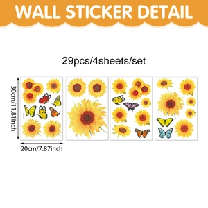 Detailed set of 29 sunflower and butterfly wall stickers on 4 sheets for home decoration