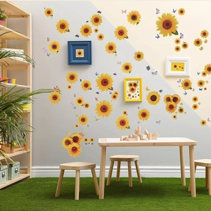 Waterproof sunflower and butterfly wall stickers for a fresh home decor aesthetic