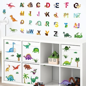 Educational dinosaur alphabet wall stickers with A-Z letters for nursery and playroom decor