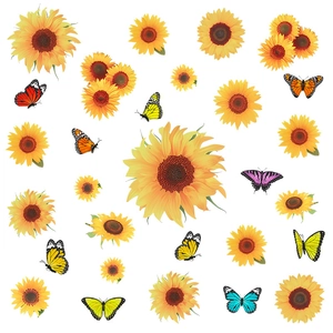 Stickers muraux imperméables tournesols et papillons pour décoration de maison et fenêtre
