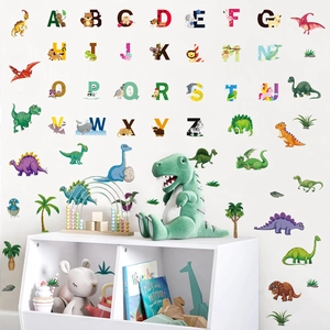 Cartoon dinosaur A-Z alphabet wall stickers set for kids room classroom decoration