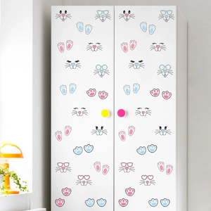 Easter Bunny Wall Stickers PVC Cartoon Rabbit Face Decals For Holiday Party Glass Cup Decoration Cute Animal Patterns