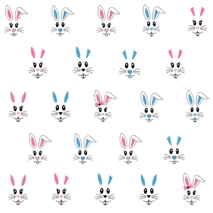 Seamless pattern of cute Easter bunny faces with colorful ears for holiday decoration