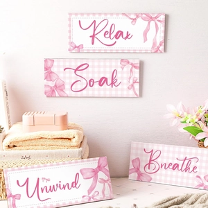 Lot de 4 plaques murales en bois rose bohème avec citations Relax Soak Breathe Unwind
