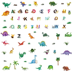Cartoon dinosaur and alphabet PVC wall stickers for kids' nursery or classroom decor