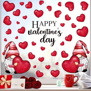 Fensteraufkleber zum Valentinstag mit Zwergen, roten Herzen und Happy Valentine's Day Text