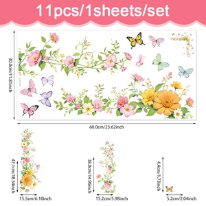 Floral and butterfly wall sticker set with self-adhesive PVC decals for home decor