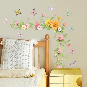 Floral and butterfly self-adhesive wall stickers for home background wall decoration