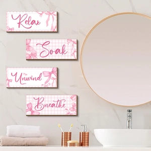 Décoration murale bohème en bois rose pour salle de bain avec Relax Soak Unwind Breathe
