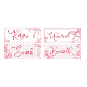 Lot de 4 plaques murales roses avec textes Relax, Unwind, Soak et Breathe
