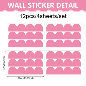 Detailed dimensions of 12pcs pink wavy wall decals across 4 sheets of PVC stickers