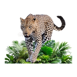 Realistic leopard wall sticker with tropical palm leaves for home jungle wall decor