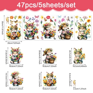 Easter window stickers set with 47pcs cartoon rabbits and flowers for spring decor