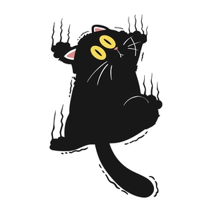 Funny black cartoon cat wall sticker with yellow eyes and scratch marks for bathroom decor