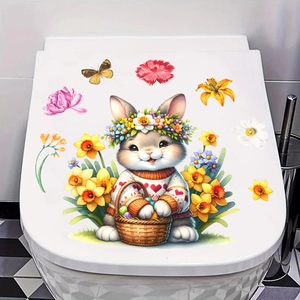Easter rabbit and floral PVC window decals on a white surface for home decoration