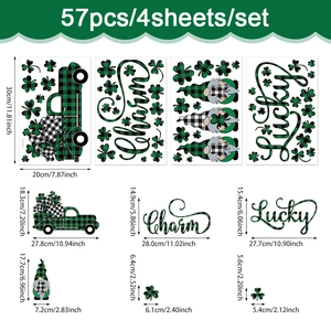 Detailed sheet dimensions for 57pcs St. Patrick’s Day gnome and clover PVC stickers