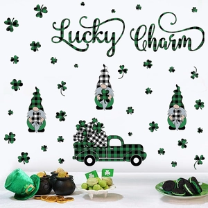 St. Patrick's Day gnomes and lucky charm truck PVC window stickers for holiday decoration