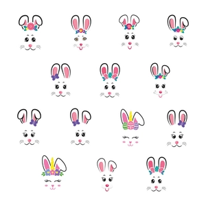 Easter bunny face PVC stickers with 14 cute cartoon designs and floral egg decorations