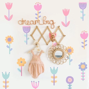 Stickers Muraux en PVC Fleurs de Printemps pour Salon Chambre Motif Plantes de Dessin Animé Autocollants Décoratifs pour Armoire