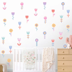 Stickers muraux fleurs sauvages pastel pour décoration de salon et d'armoires