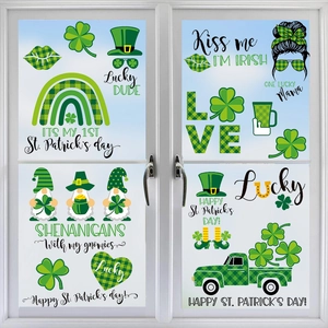 St Patrick's Day Window Clings Clover Shamrock Gnomes Wall Stickers PVC Festive Decor For Home Party Windows Glass Set