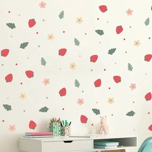 Creative strawberry wall stickers with flowers and leaves for home room decoration