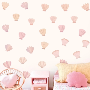 Pastellfarbene Muschel-Wandaufkleber für Mädchenzimmer-Deko in Rosa und Lila mit Matt-Effekt
