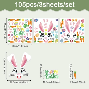Adesivi pasquali con coniglietto e uova colorate in PVC set da 105 pezzi per decorazioni