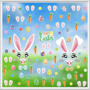 Set di Adesivi per Finestre Con Coniglietto di Pasqua in PVC Autoadesivi Con Uova Colorate per Decorazione Festa