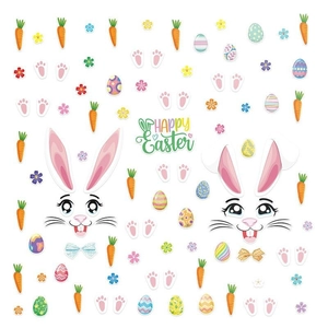 Adesivi murali con coniglietto di Pasqua, uova colorate, carote e scritta augurale