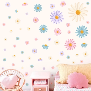 Daisy wall decals set with pastel colors for Bohemian nursery and girls' room decoration