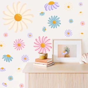 Bohemian daisy wall stickers in pastel colors for girls nursery room wall decoration