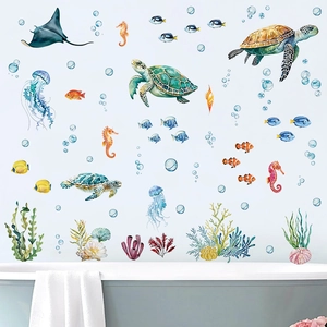 Adesivi murali autoadesivi animali marini acquerello per arredo bagno per bambini