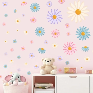 Boho daisy wall stickers in pastel colors for girl nursery and kids room wall decor