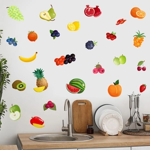 Adesivi Murali in PVC Frutta Estiva 4 Fogli Rimovibili Impermeabili Cucina Frigorifero Fragola Anguria Limone Arredamento
