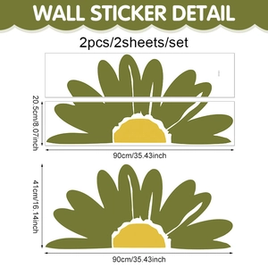 Boho green daisy wall stickers set of 2, 41x90cm self-adhesive PVC wallpaper for living room